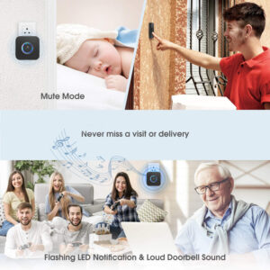 wireless doorbell midnight square sound level and led light
